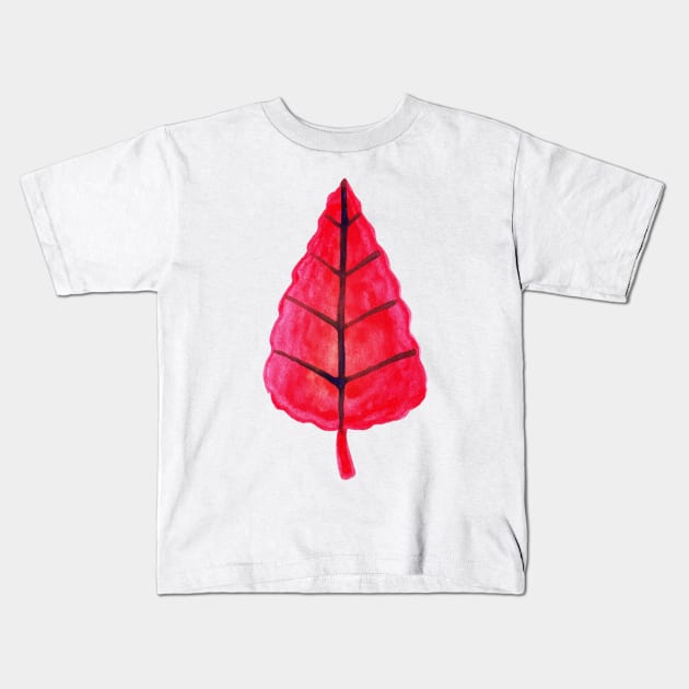 Watercolor Red Leaf Kids T-Shirt by saradaboru